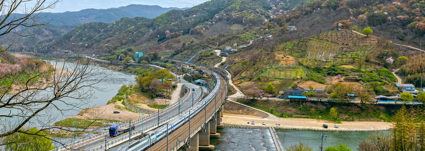 물놀이 피서객들과 자동차로 붐비는 압록유원지 전경